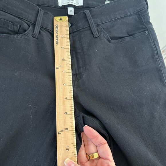 Frame Jet Black Denim Le Skinny de Jeanne Distressed Jean Mid-Rise Raw Hem 27 - Picture 13 of 15